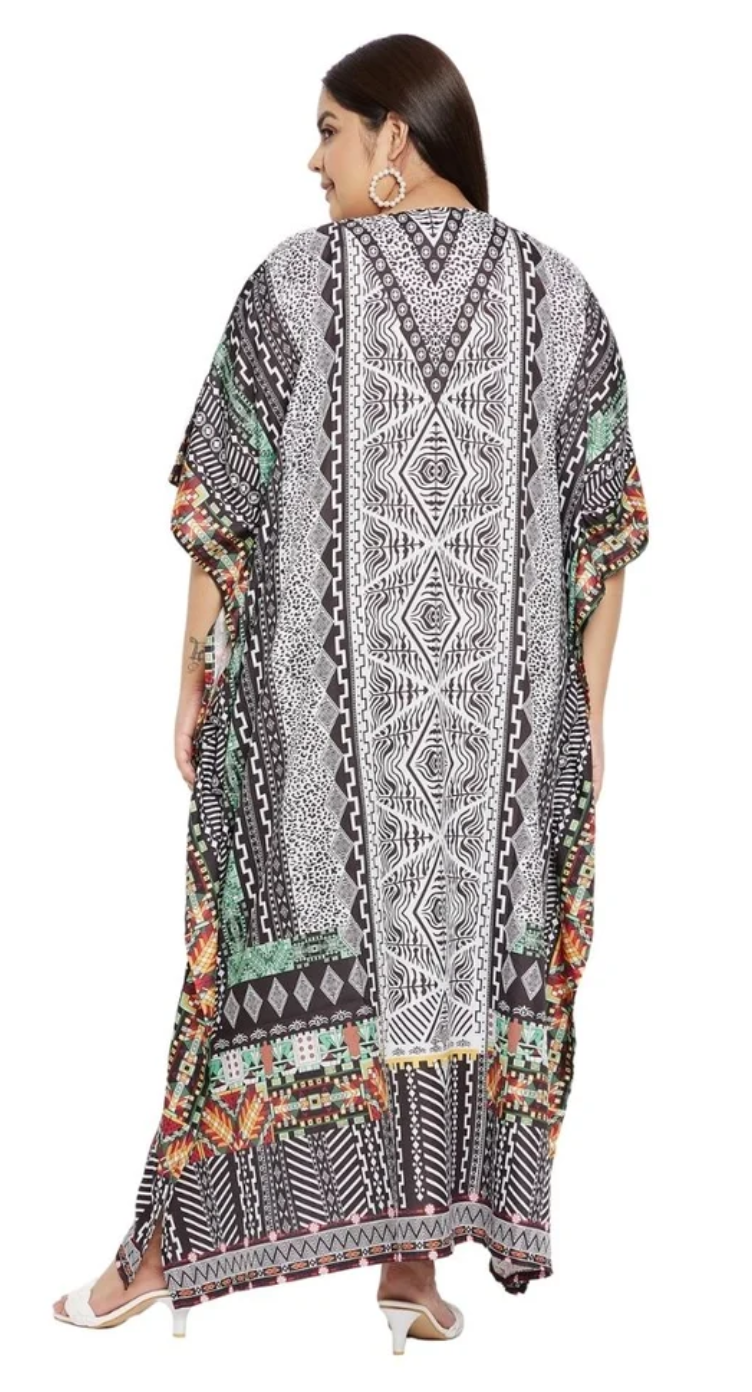 Black Aztec Diamond Polyester Plus Size Kaftan for Women 1X-3X | GypsieBlu