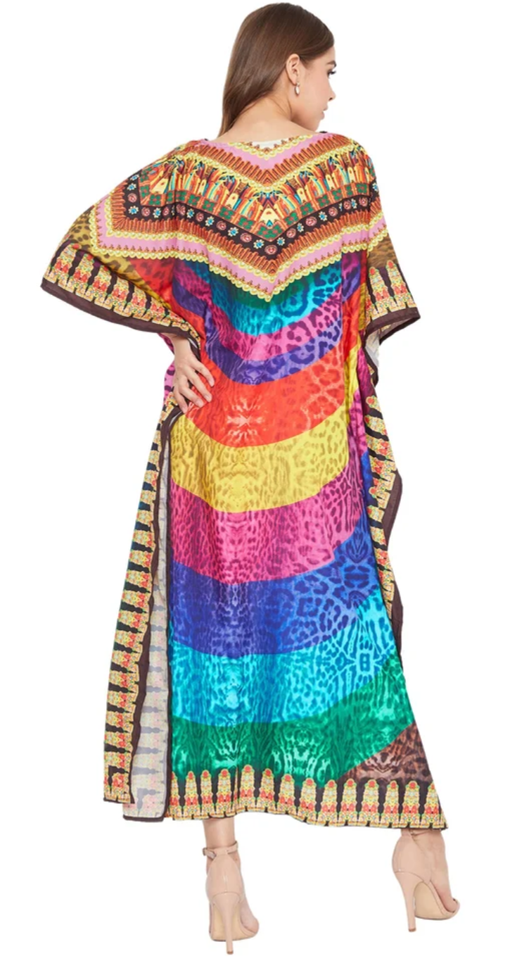 Multicolor Tribal Polyester Plus Size Kaftan Dress for Women 1X-3X | GypsieBlu