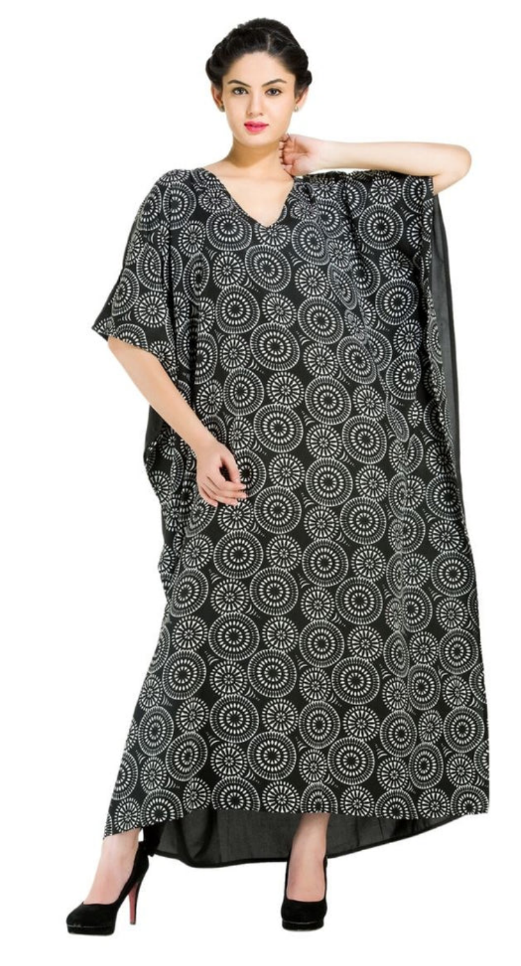 Black Circle Dot Polyester Plus Size Kaftan for Women 1X-3X | GypsieBlu