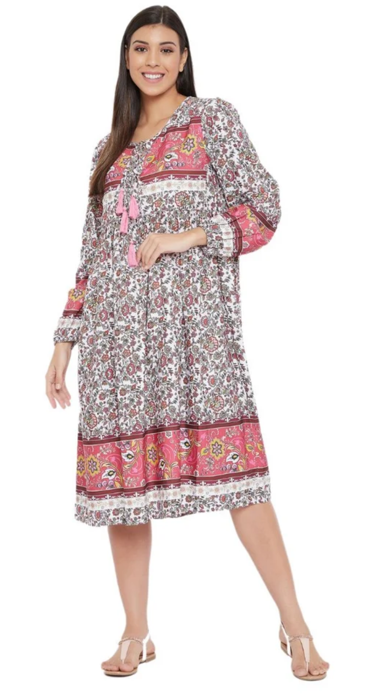 Pink Cotton Midi Dress for Women S-XL | GypsieBlu