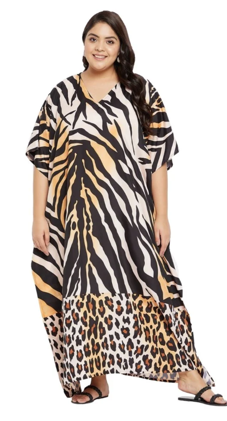 Black Tiger Zebra Polyester Plus Size Kaftan for Women 1X-3X | GypsieBlu