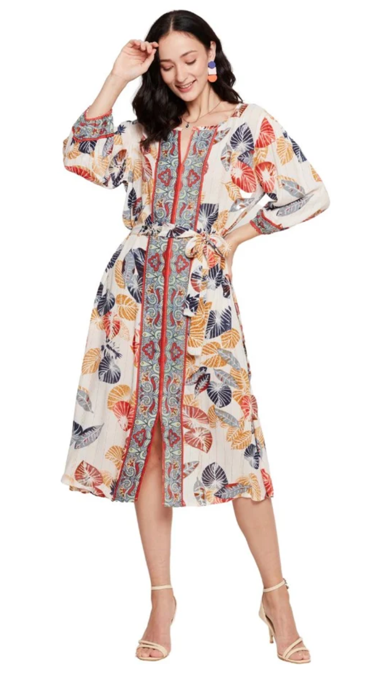 Multicolor Leaf Cotton Midi Dress for Women S-XL | GypsieBlu