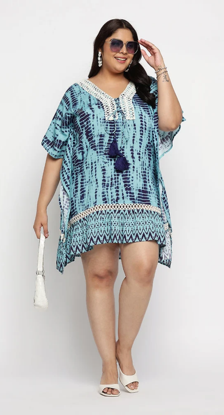 Blue Tie Dye Rayon Plus Size Tunic Top for Women 1X-3X | GypsieBlu