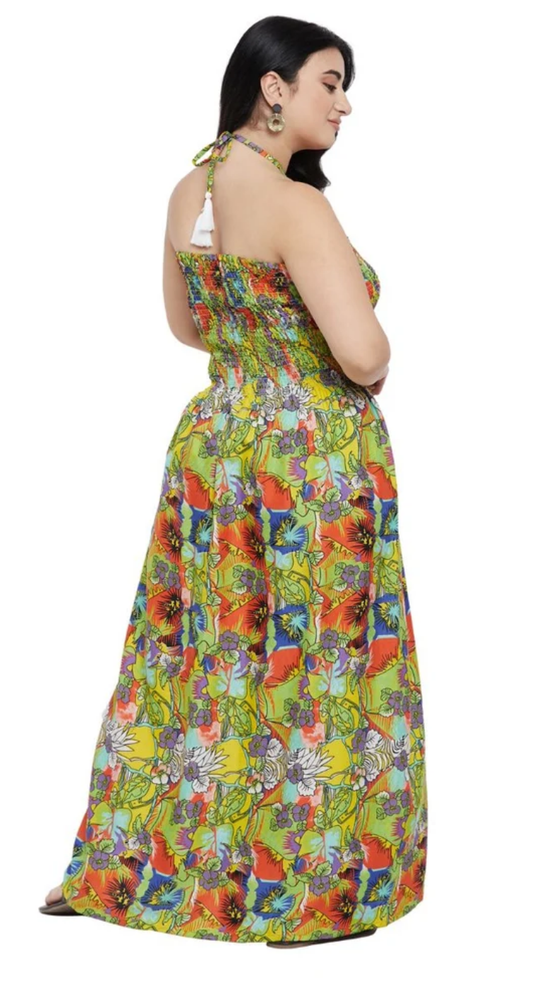 Asparagus Green Floral Polyester Tube Dress for Women S-XL | GypsieBlu