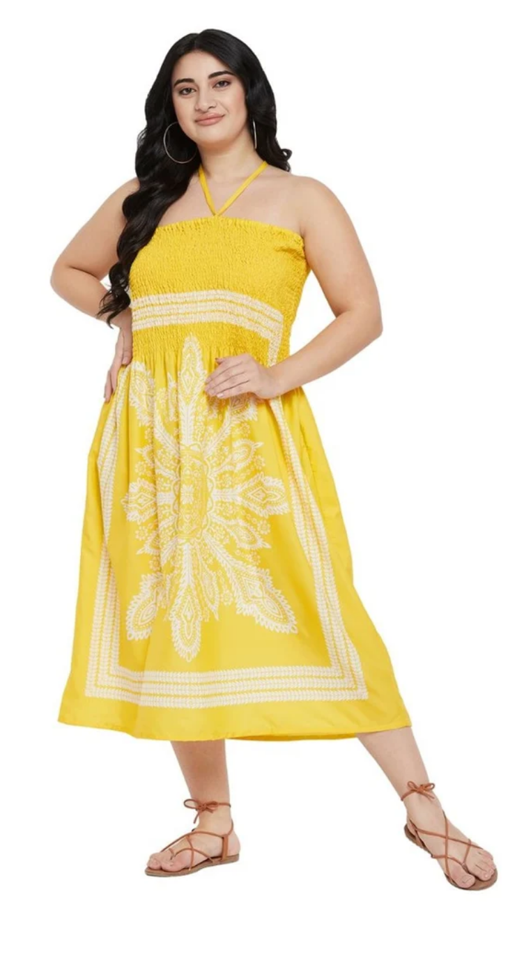 Yellow Paisley Polyester Plus Size Tube Dress for Women 1X-3X | GypsieBlu