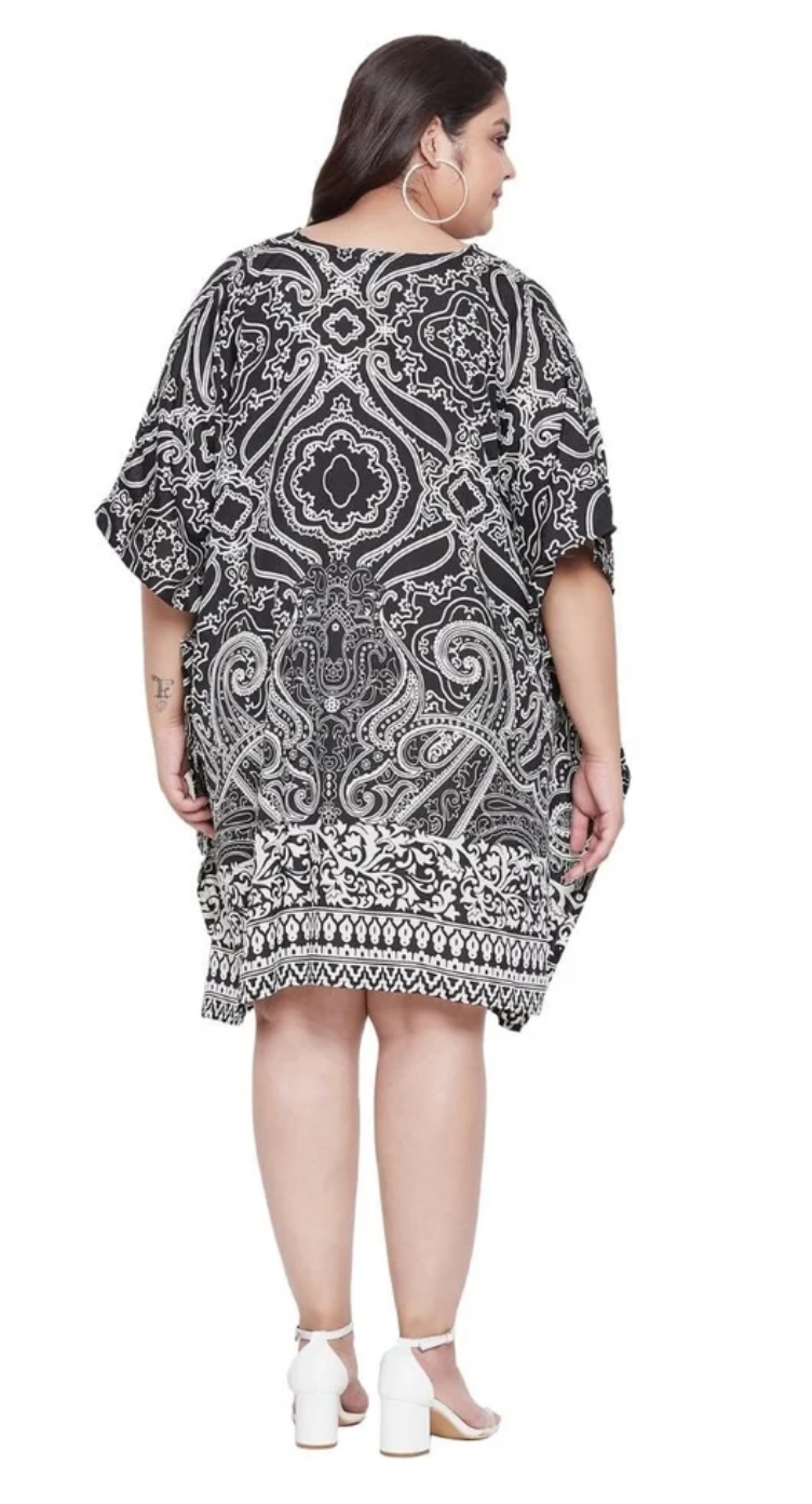 Black Paisley Medallion Polyester Plus Size Tunic for Women 1X-3X | GypsieBlu