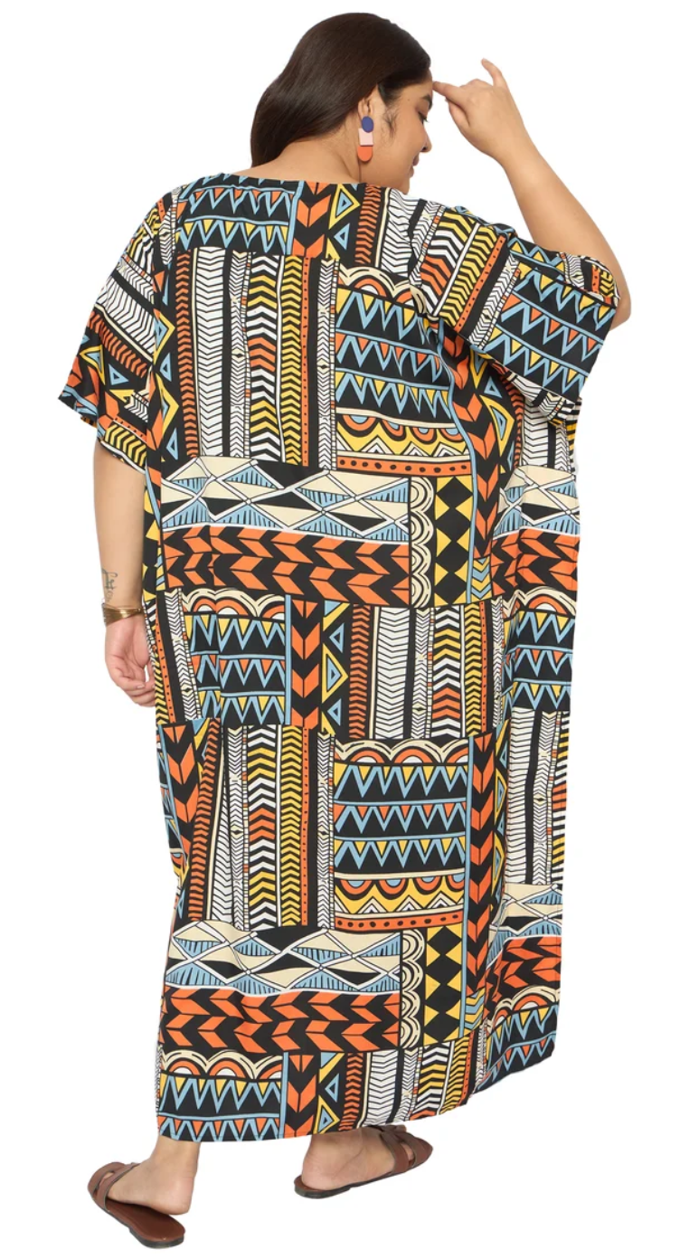 Multicolor Aztec Patchwork Polyester Plus Size Kaftan for Women 1X-3X | GypsieBlu