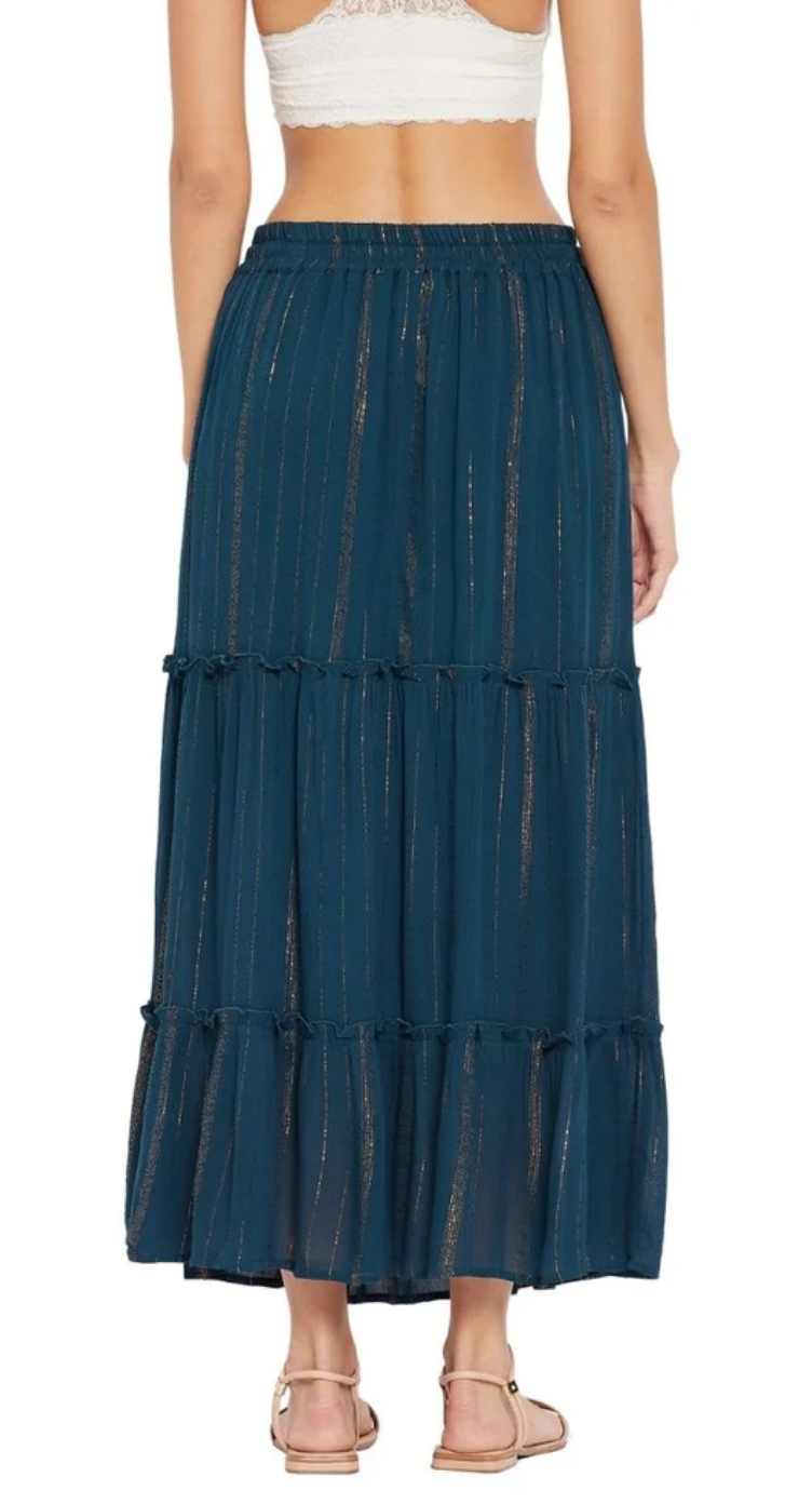 Navy Lurex Stripe Rayon Skirt for Women S-XL | GypsieBlu