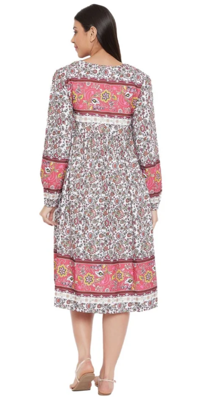 Pink Cotton Midi Dress for Women S-XL | GypsieBlu