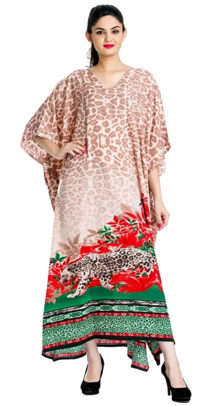 Olive Brown Leopard Ombre Polyester Plus Size Kaftan for Women 1X-3X | GypsieBlu