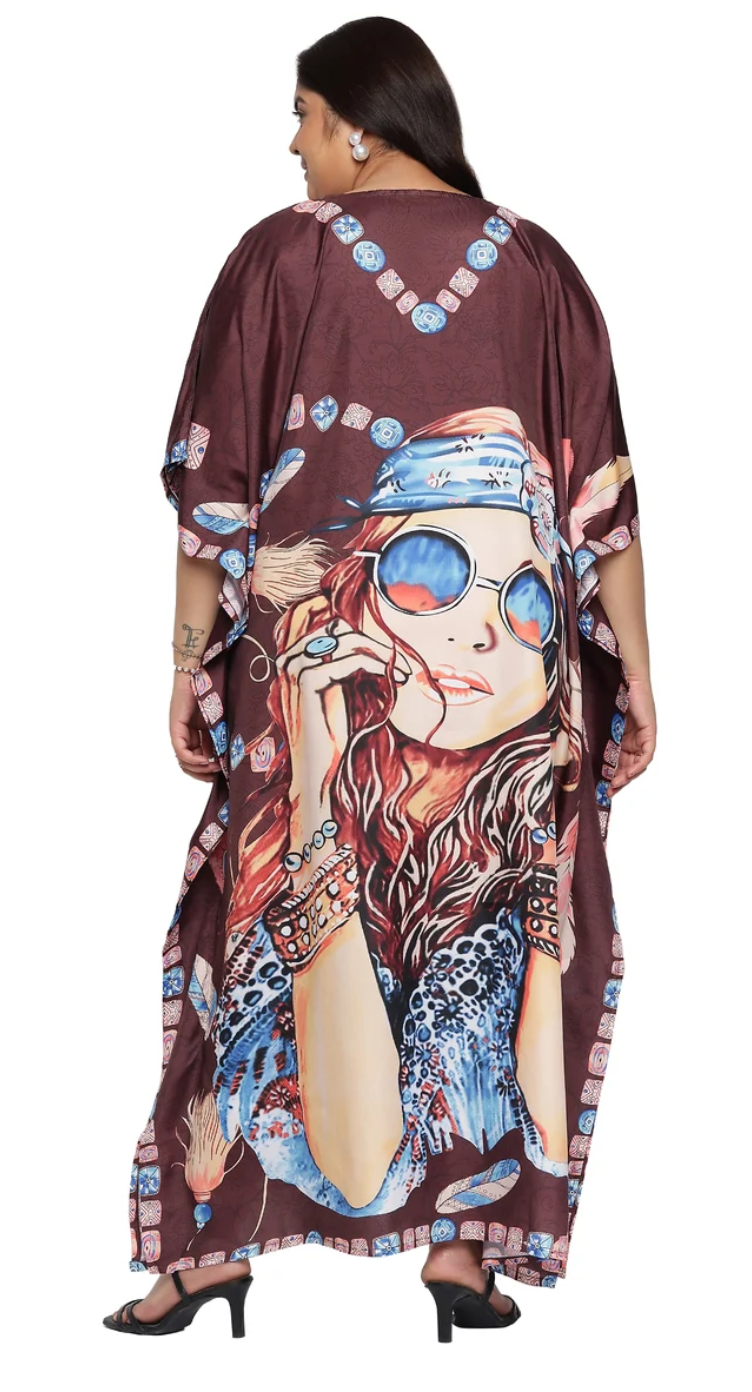 Brown Bohemian Girl Polyester Plus Size Kaftan for Women 1X-3X | GypsieBlu