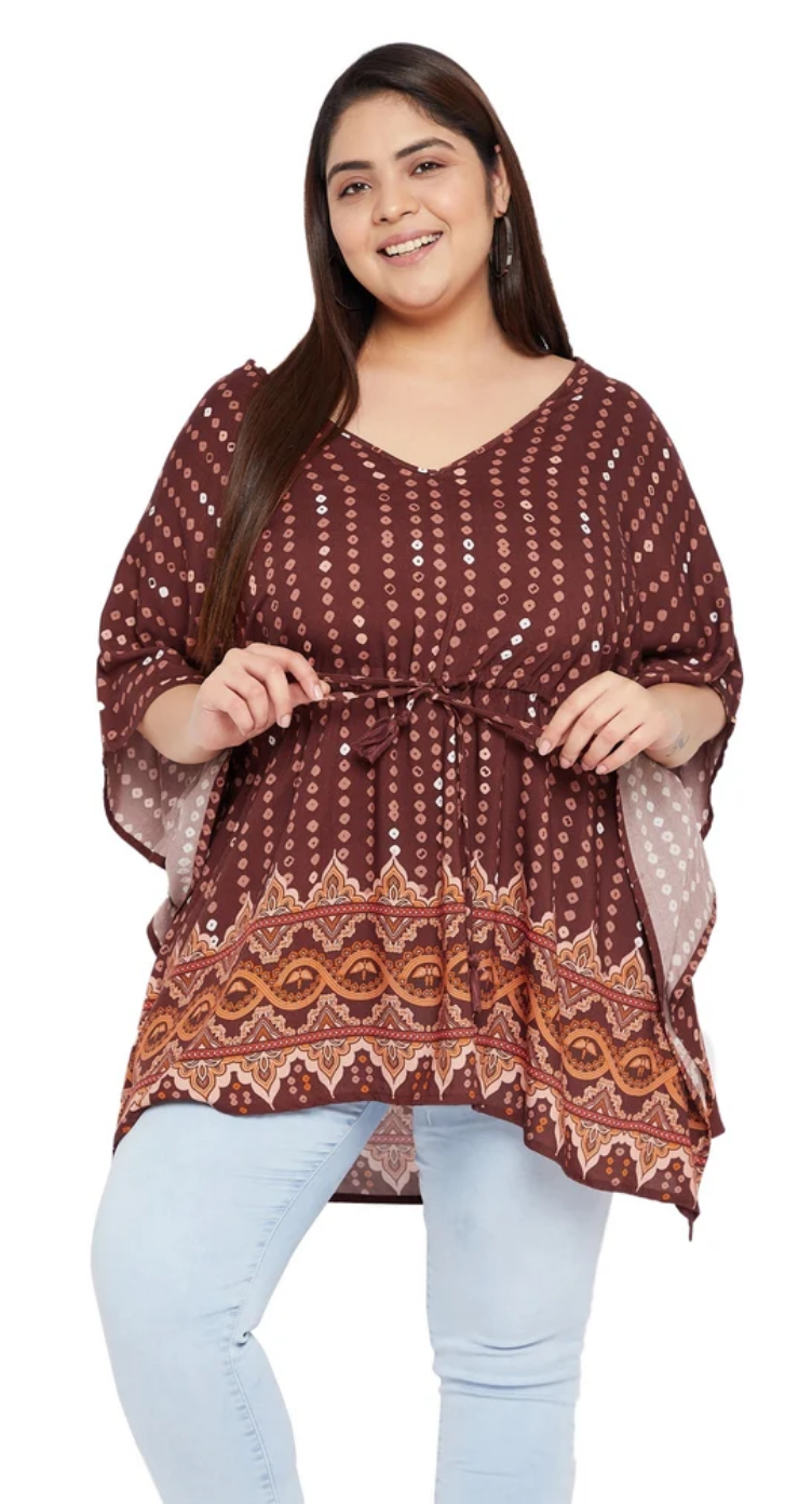 Brown & Dots Rayon Tunic Top for Women S-XL 3/4 Sleeve V Neck | GypsieBlu