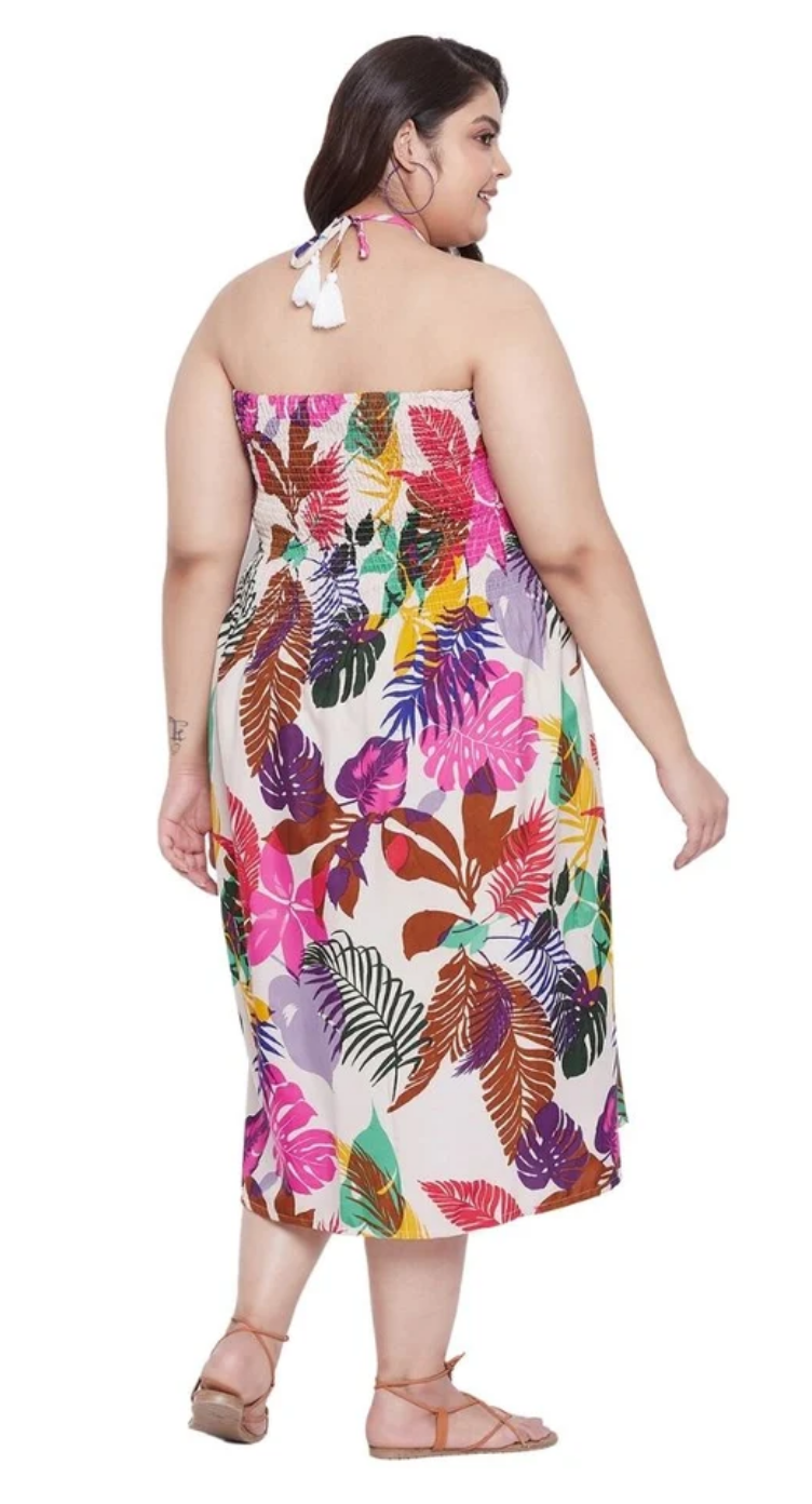 Multicolor Tropical Polyester Plus Size Tube Dress for Women 1X-3X | GypsieBlu