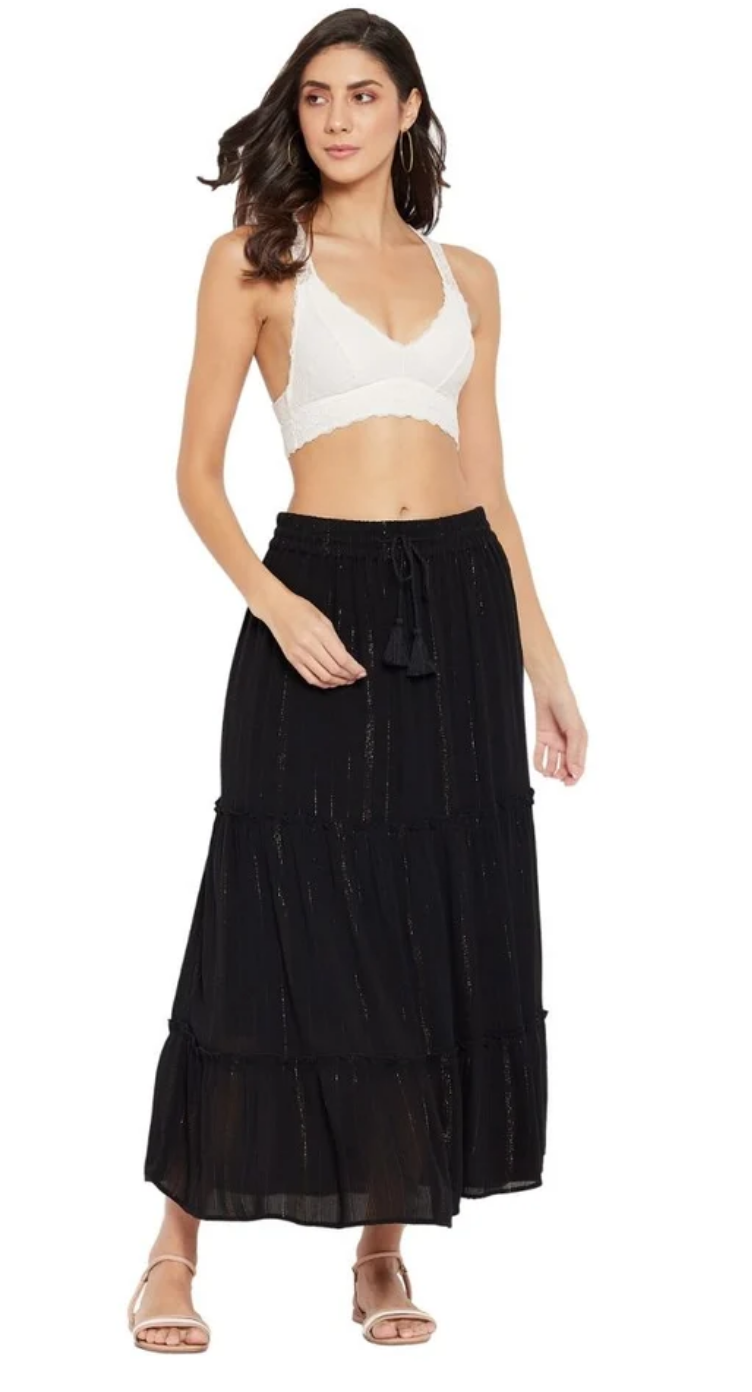 Black Lurex Stripe Rayon Skirt for Women S-XL | GypsieBlu