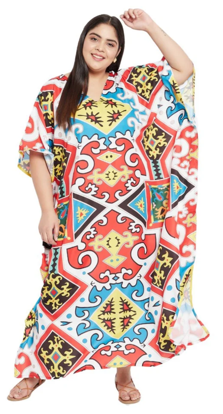 Multicolor Ornate Tile Polyester Plus Size Kaftan for Women 1X-3X | GypsieBlu