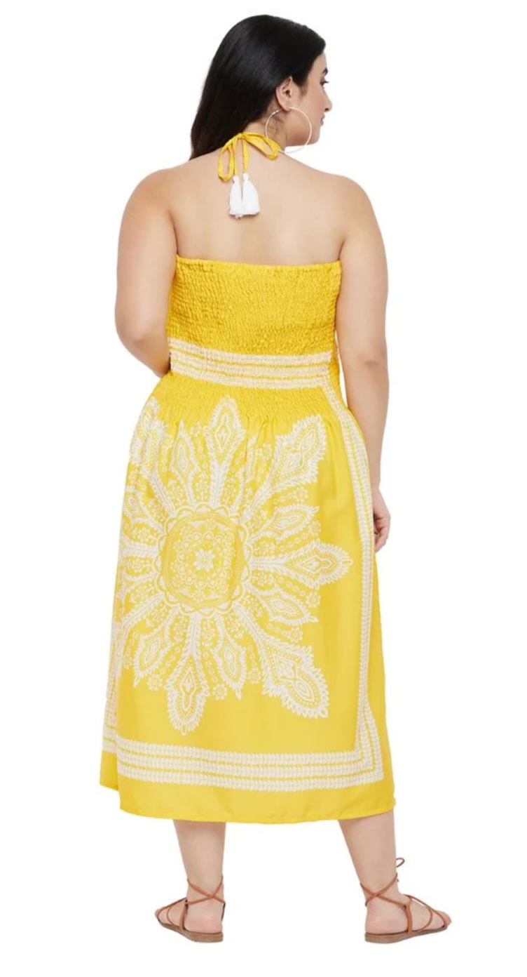 Yellow Paisley Polyester Plus Size Tube Dress for Women 1X-3X | GypsieBlu