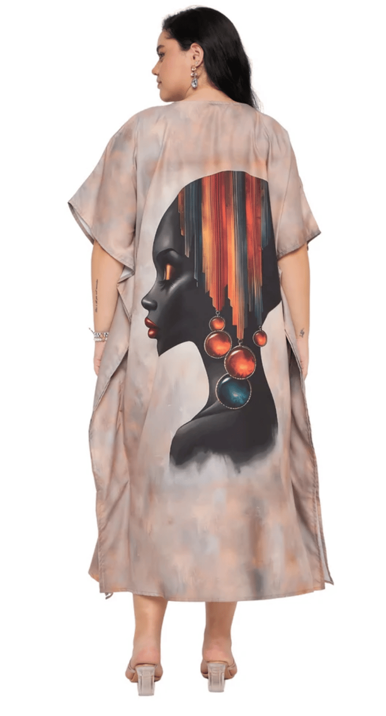 Beige Dye Polyester Plus Size Kaftan for Women 1X-3X | GypsieBlu