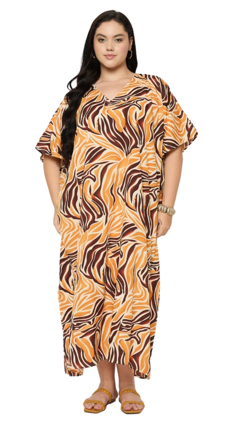 Pastel Orange Abstract Zebra Plus Size Kaftan for Women 1X-3X | GypsieBlu