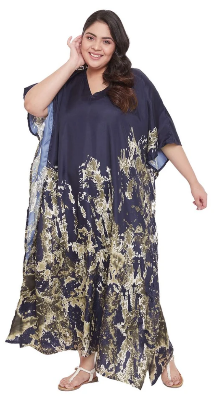 Black Gold Splatter Polyester Plus Size Kaftan for Women 1X-3X | GypsieBlu