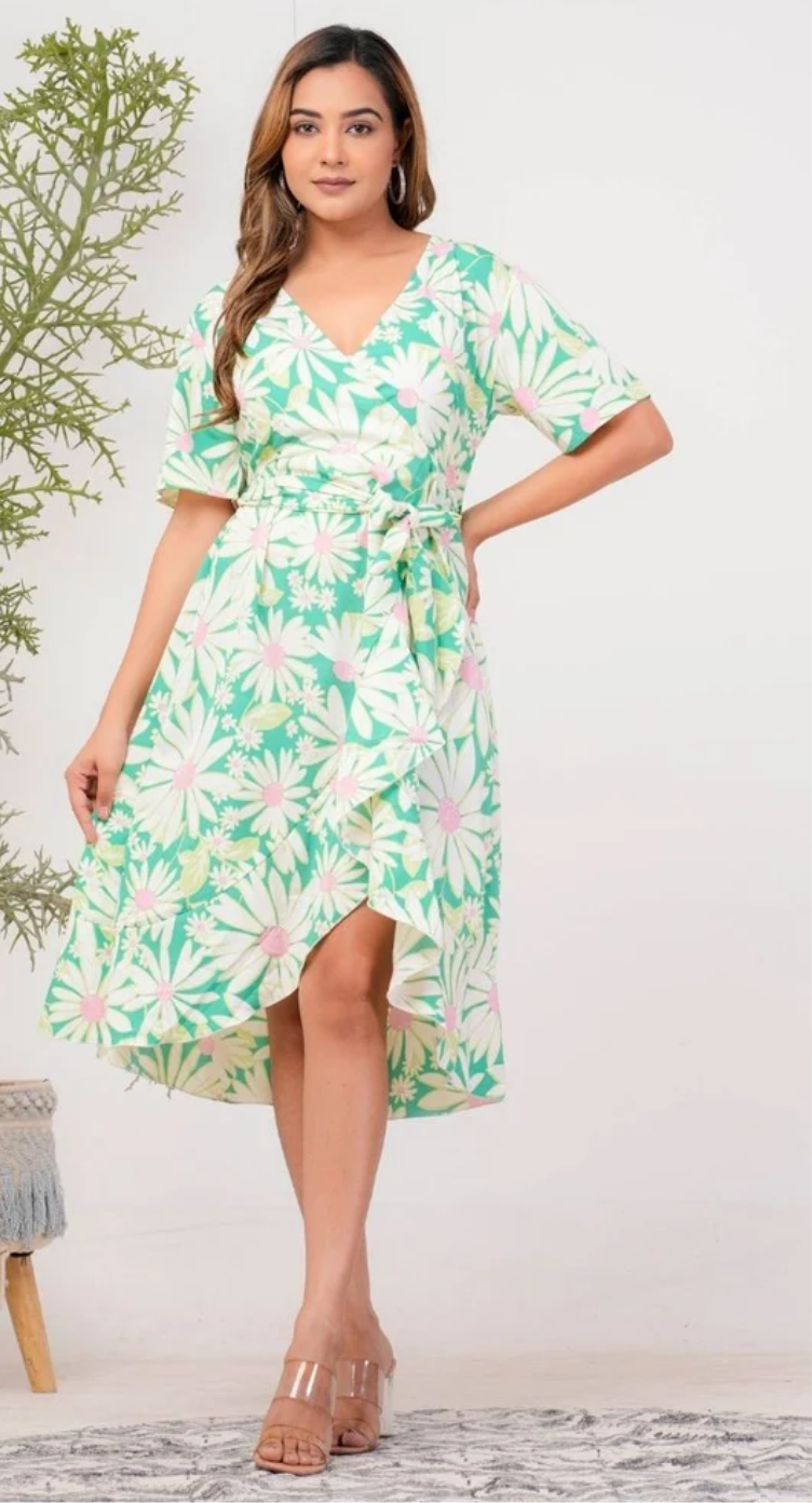 Fluorescent Green Floral Polyester Dress for Women S-XL Short Sleeve | GypsieBlu