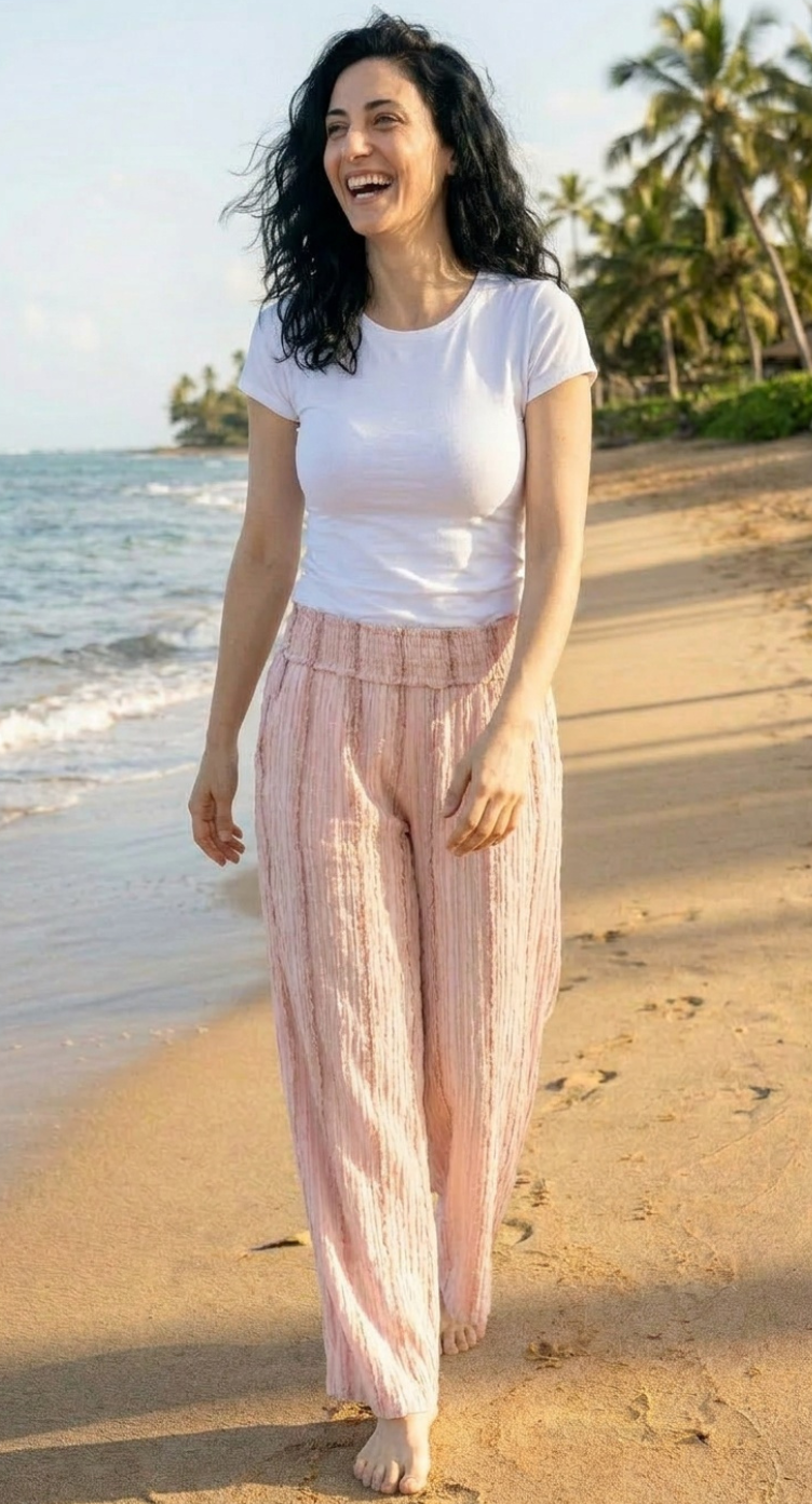 Floral Printed Light Pink Rayon Bottom Pants For Women - S M L XL