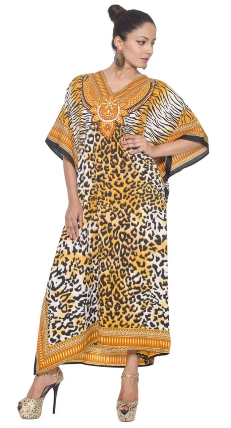 Yellow Leopard Zebra Polyester Plus Size Kaftan for Women 1X-3X | GypsieBlu