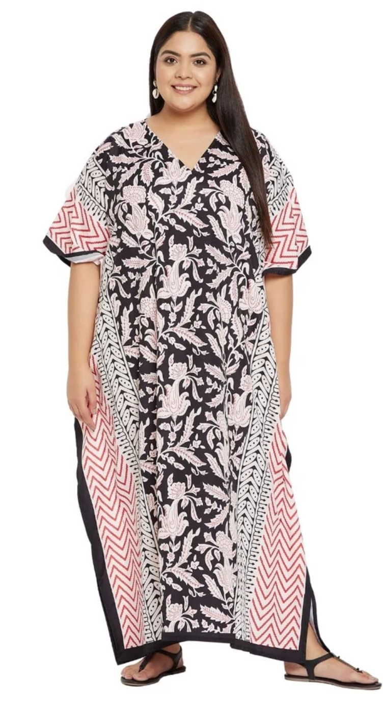 Floral Leaf Polyester Plus Size Kaftan for Women 1X-3X | GypsieBlu