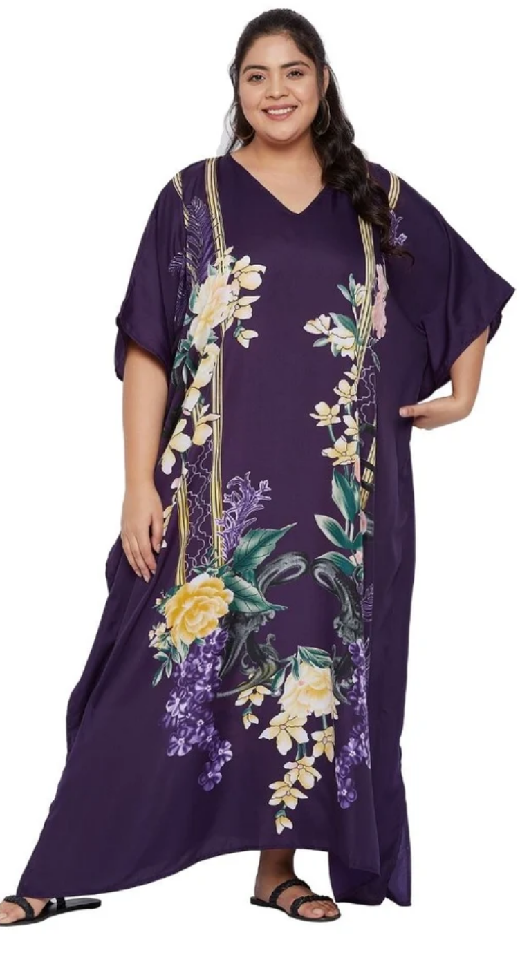 Purple Rose Wisteria Polyester Plus Size Kaftan for Women 1X-3X | GypsieBlu