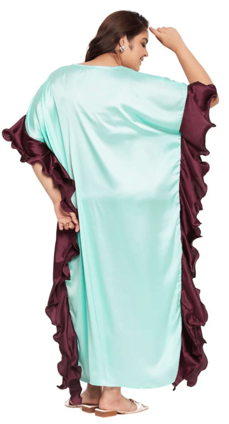 GypsieBlu Blue & Sky Plus Size Satin Kaftan Dress for Women 3/4 Sleeve 1X-3X