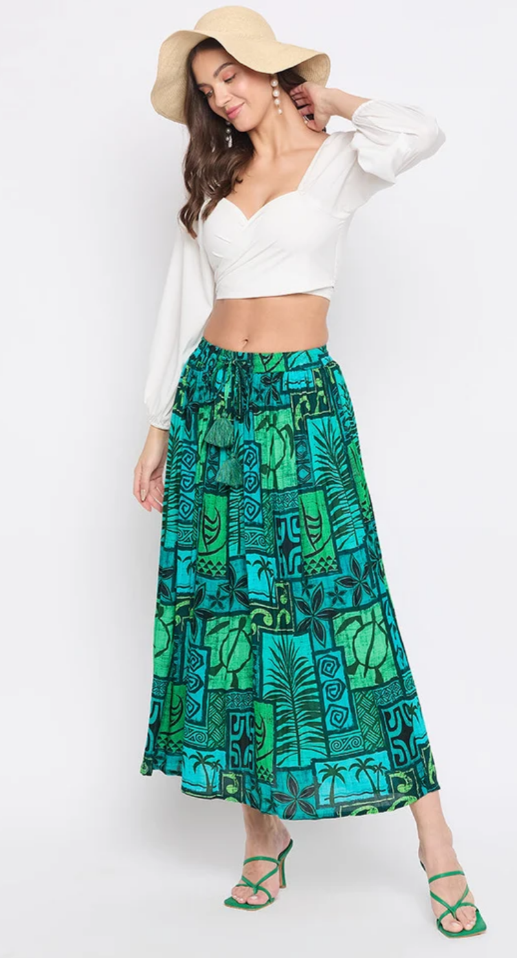 Green Tribal Geometric Rayon Skirt for Women S-XL | GypsieBlu
