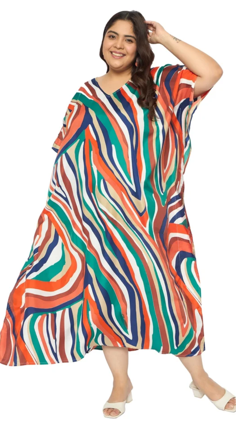 Multicolor Wavy Marble Polyester Plus Size Kaftan for Women 1X-3X | GypsieBlu