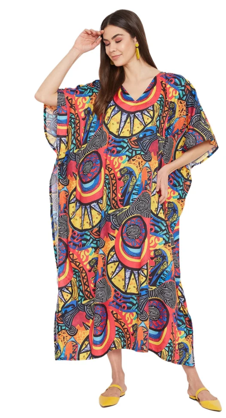 Multicolor Abstract Mandala Polyester Plus Size Kaftan for Women 1X-3X | GypsieBlu