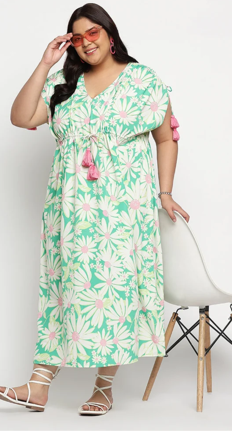 Floral Daisy Polyester Plus Size Kaftan for Women 1X-3X | GypsieBlu