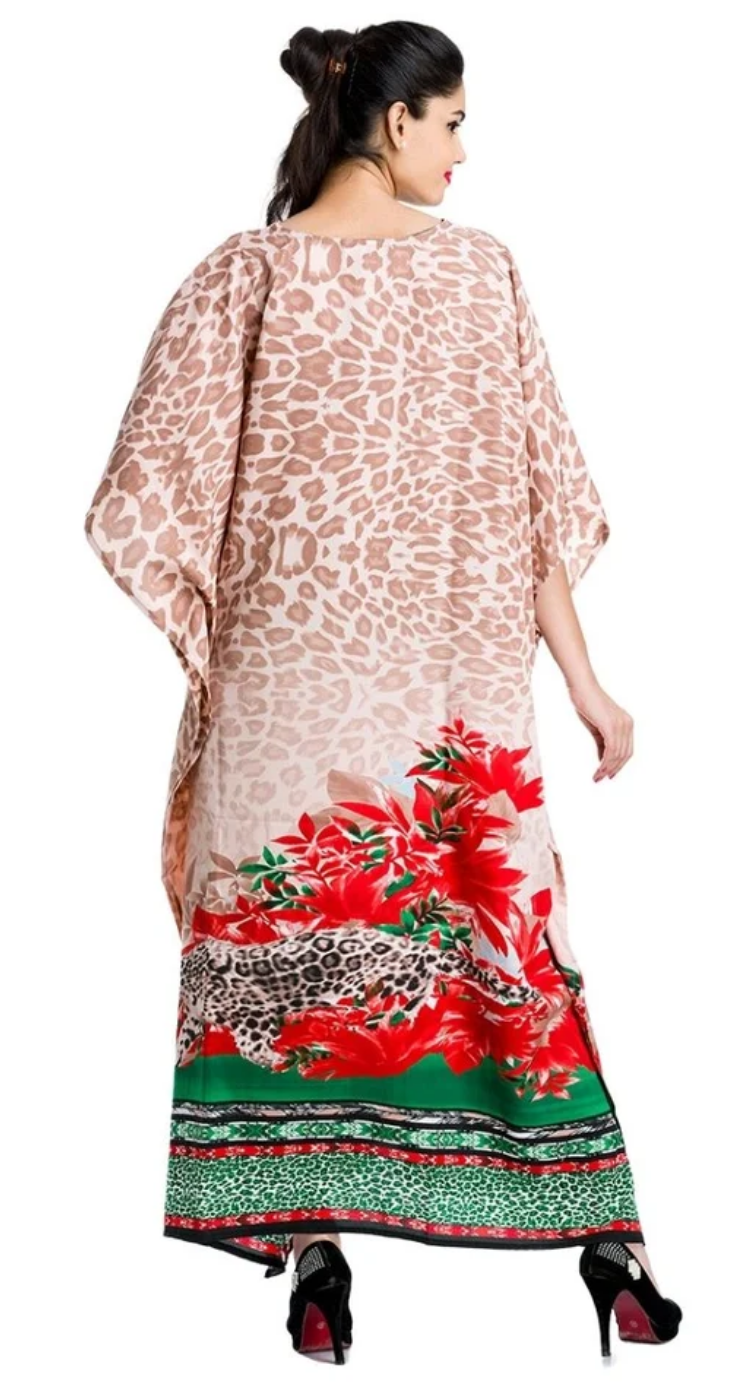 Olive Brown Leopard Ombre Polyester Plus Size Kaftan for Women 1X-3X | GypsieBlu