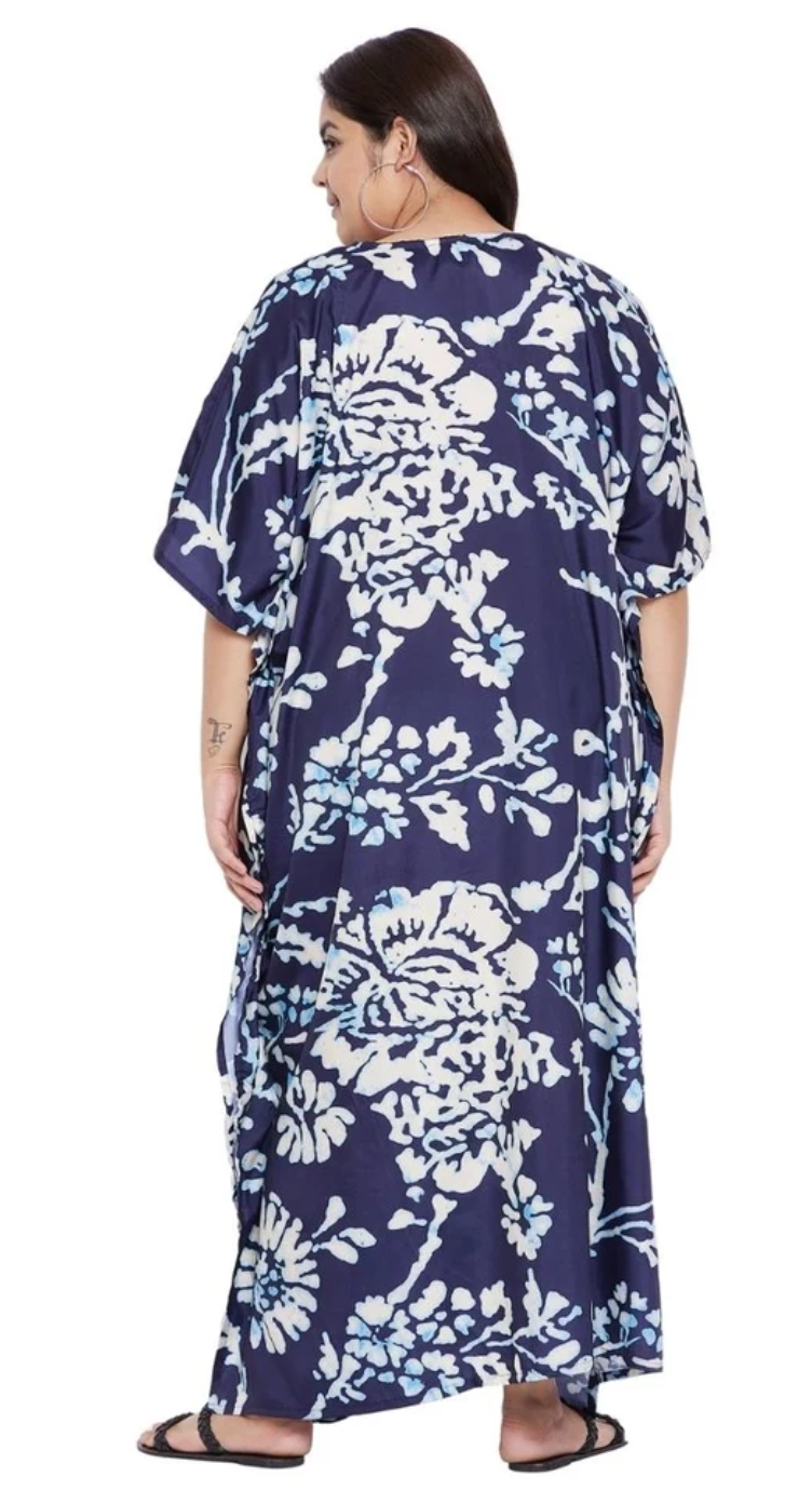Blue Batik Floral Polyester Plus Size Kaftan for Women 1X-3X | GypsieBlu