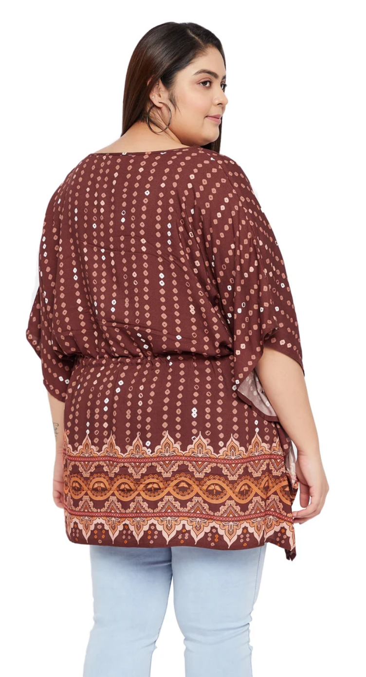 Brown & Dots Rayon Tunic Top for Women S-XL 3/4 Sleeve V Neck | GypsieBlu