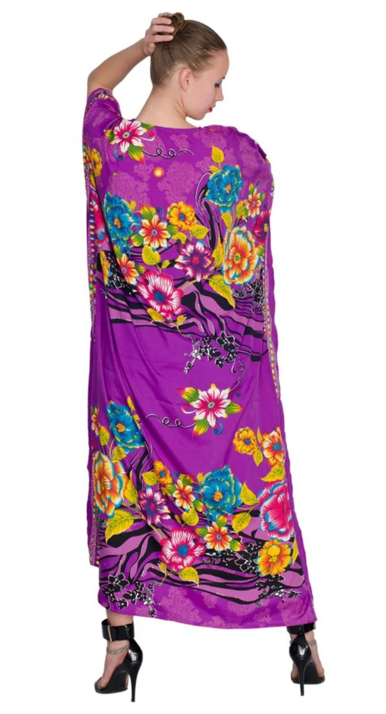 Purple Tropical Floral Polyester Plus Size Kaftan for Women 1X-3X | GypsieBlu