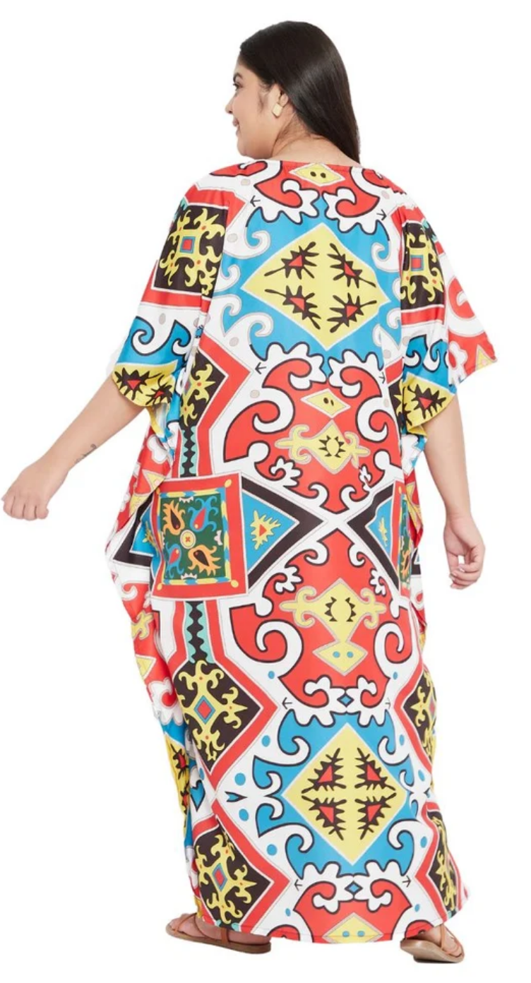 Multicolor Ornate Tile Polyester Plus Size Kaftan for Women 1X-3X | GypsieBlu