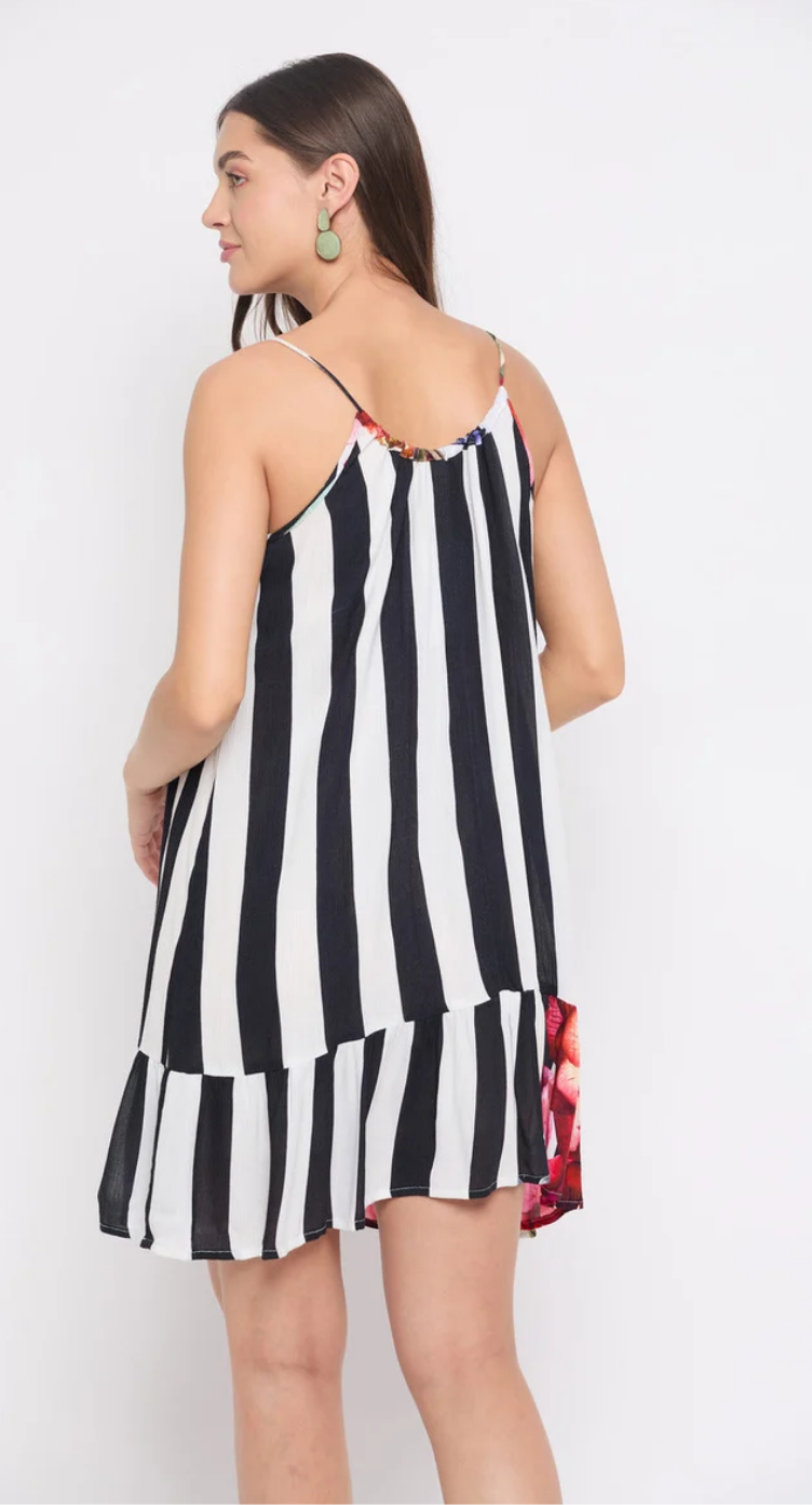 White Floral & Striped Rayon Dress for Women S-XL | GypsieBlu
