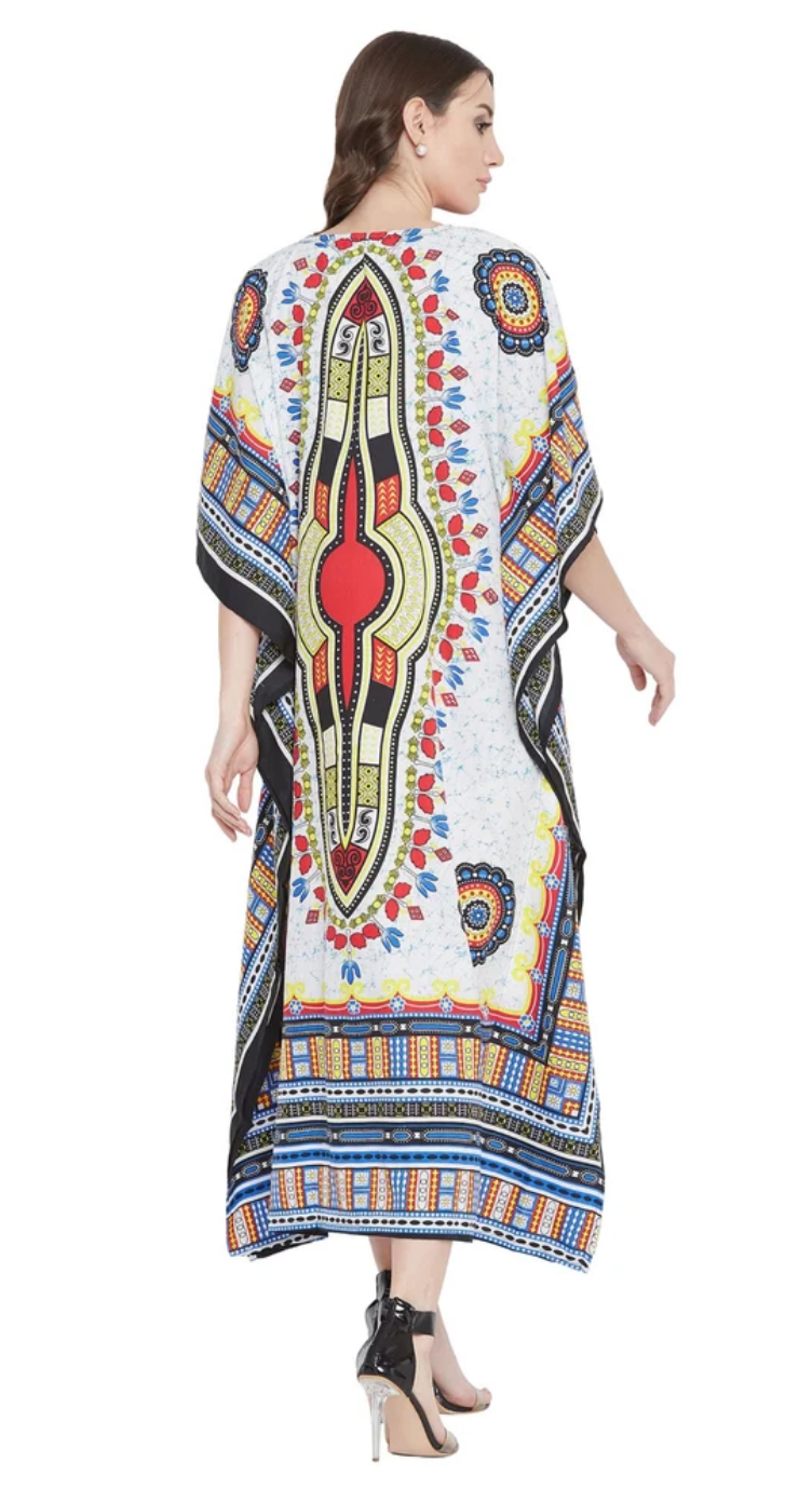 White Tribal Polyester Plus Size Kaftan for Women 1X-3X | GypsieBlu