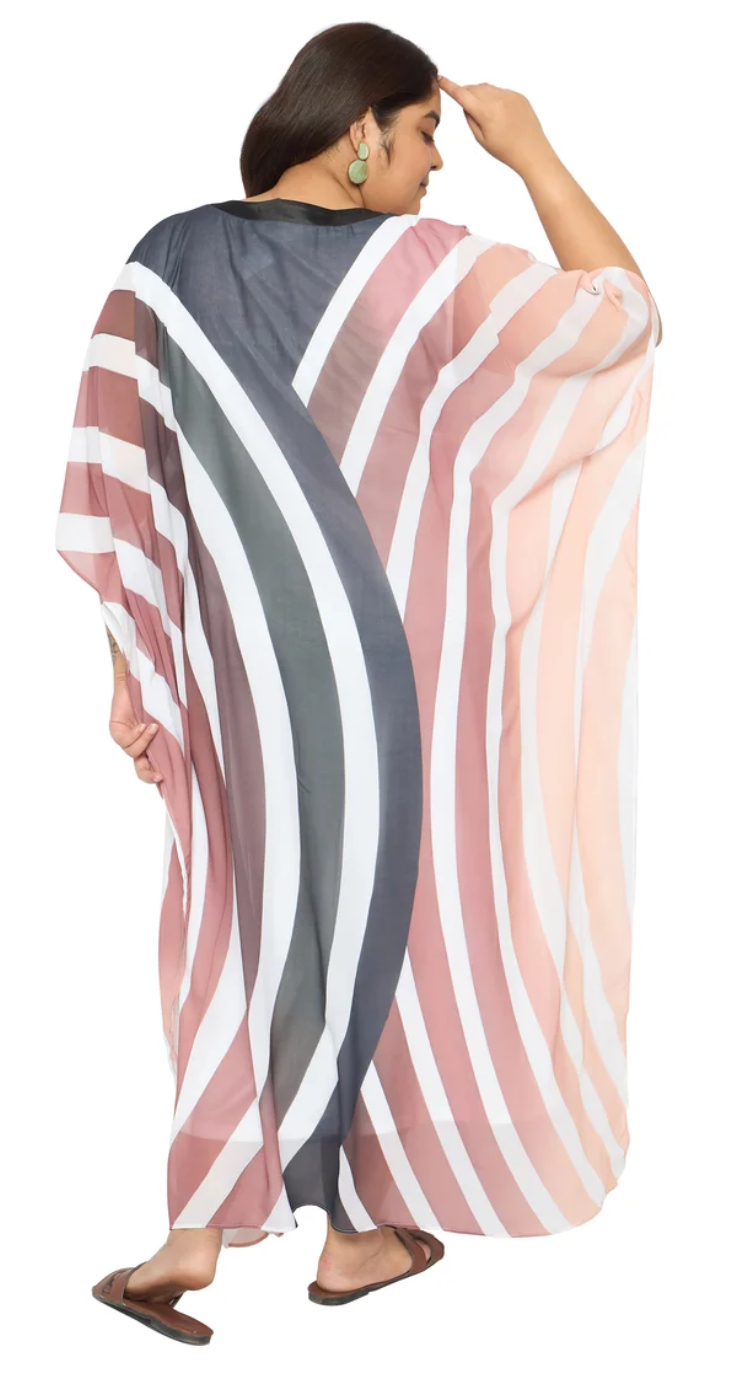 Multicolor Wavy Stripe Georgette Plus Size Kaftan for Women 1X-3X | GypsieBlu