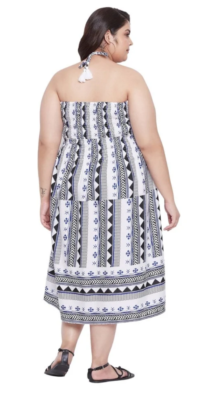 Black Geometric Polyester Plus Size Tube Dress for Women 1X-3X | GypsieBlu