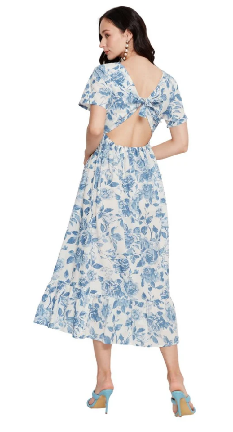 White Floral Cotton Midi Dress for Women S-XL | GypsieBlu