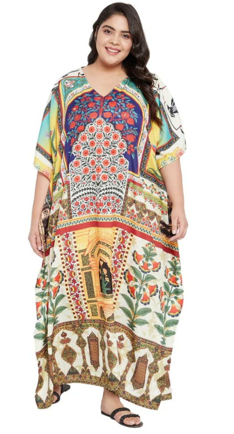 Multicolor Ornate Folk Polyester Plus Size Kaftan for Women 1X-3X | GypsieBlu