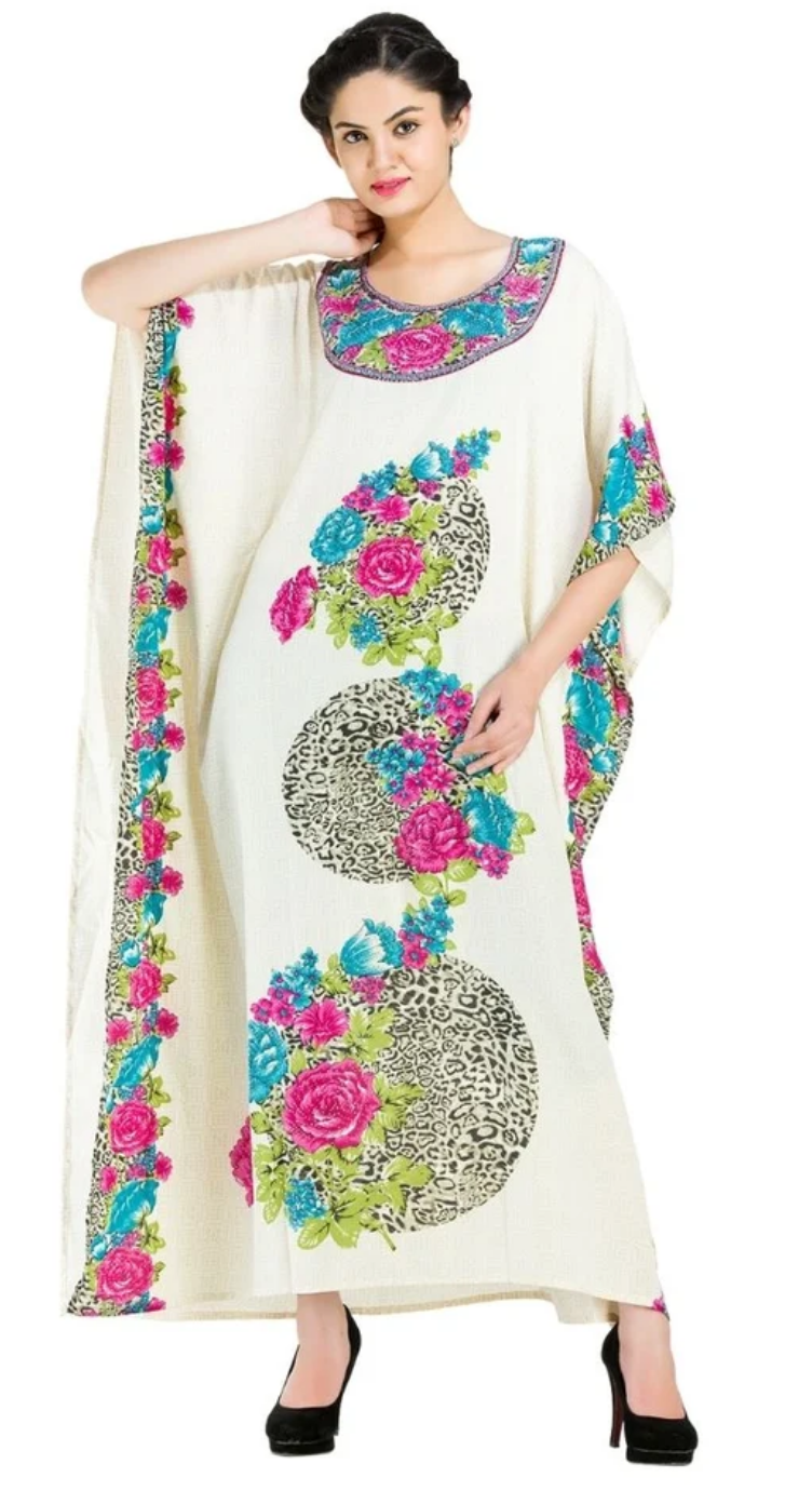 Multicolor Leopard Floral Polyester Plus Size Kaftan for Women 1X-3X | GypsieBlu