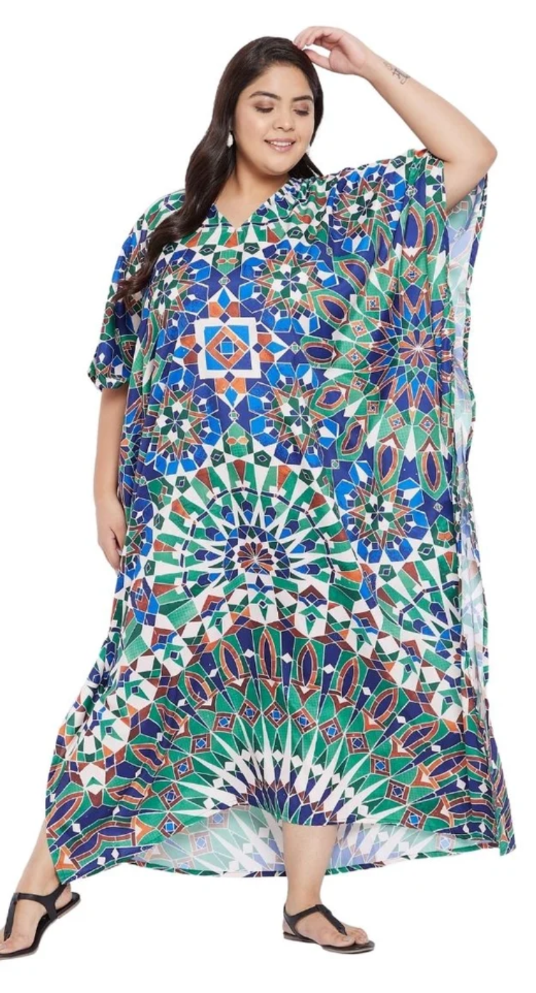 Persian Green Moroccan Mosaic Plus Size Kaftan for Women 1X-3X | GypsieBlu