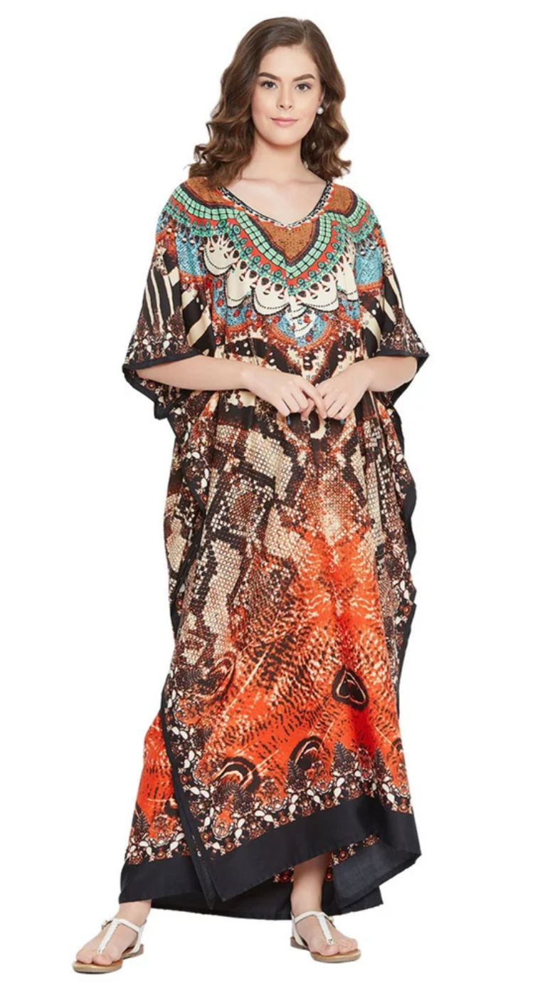 Multicolor Tribal Polyester Plus Size Kaftan for Women 1X-3X | GypsieBlu