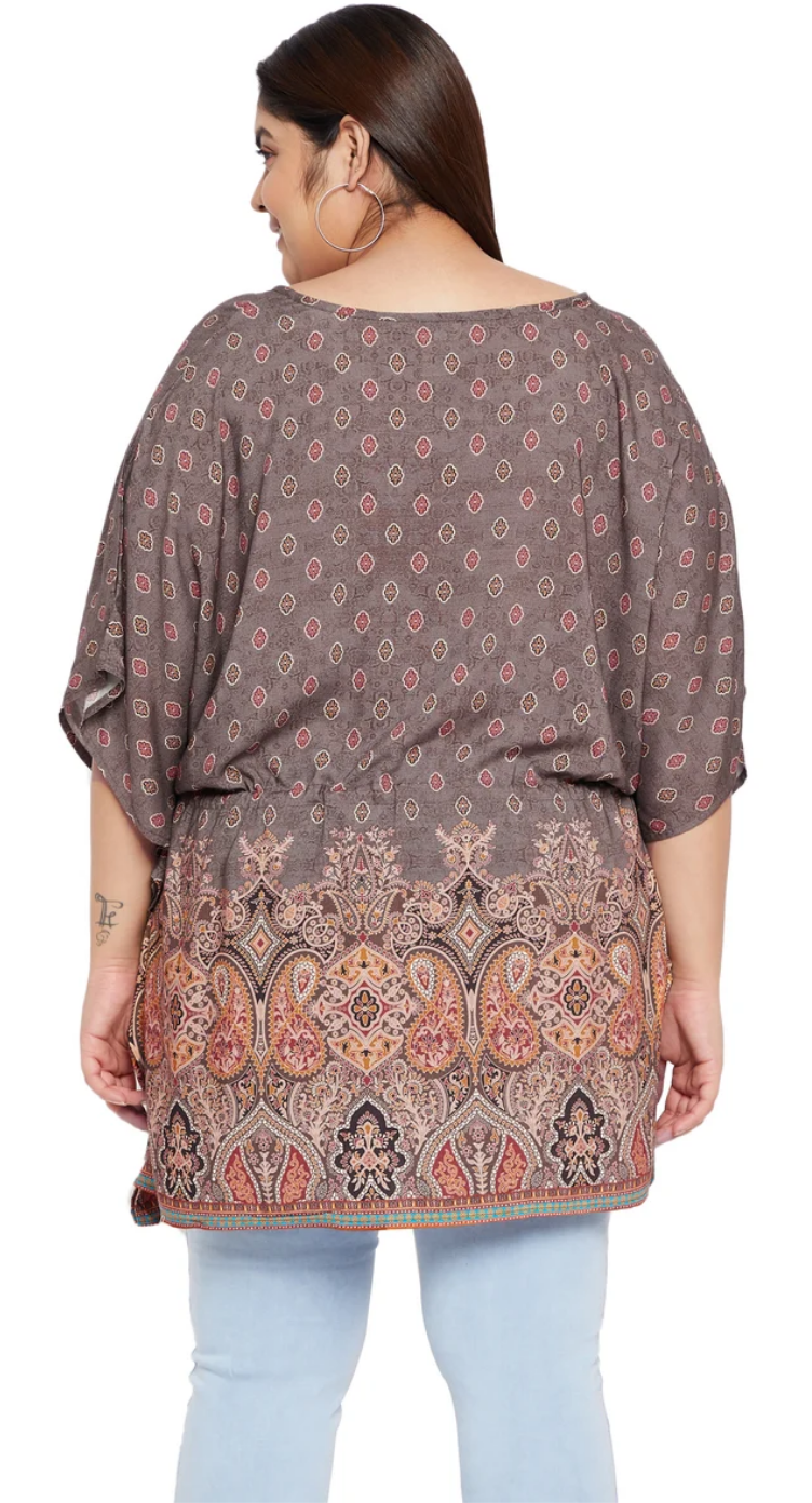 Taupe & Brown Rayon Tunic Top for Women S-XL 3/4 Sleeve V Neck | GypsieBlu