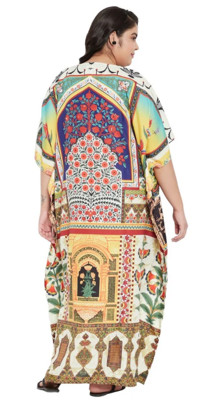 Multicolor Ornate Folk Polyester Plus Size Kaftan for Women 1X-3X | GypsieBlu