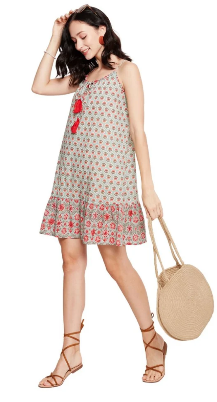 Pista Green Floral Cotton Dress for Women S-XL Sleeveless Halter Neck | GypsieBlu